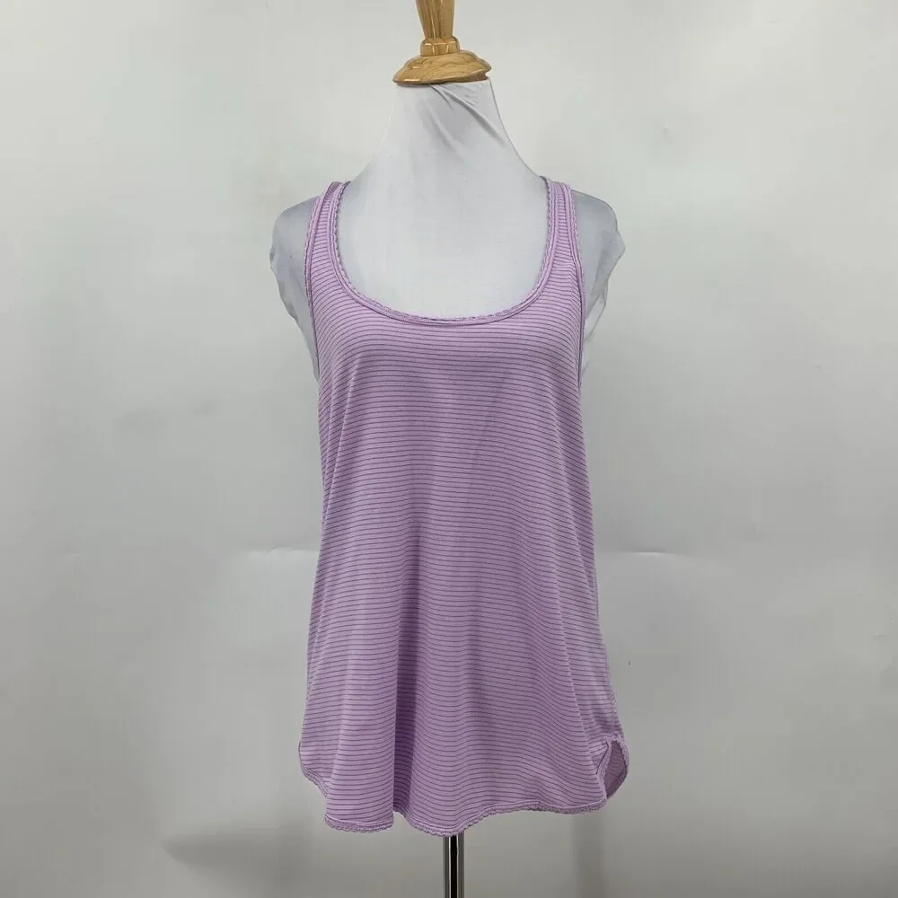 Lululemon Racerback Tank Top Womens 4 Lavender Striped Scoop Neck Sleeveless